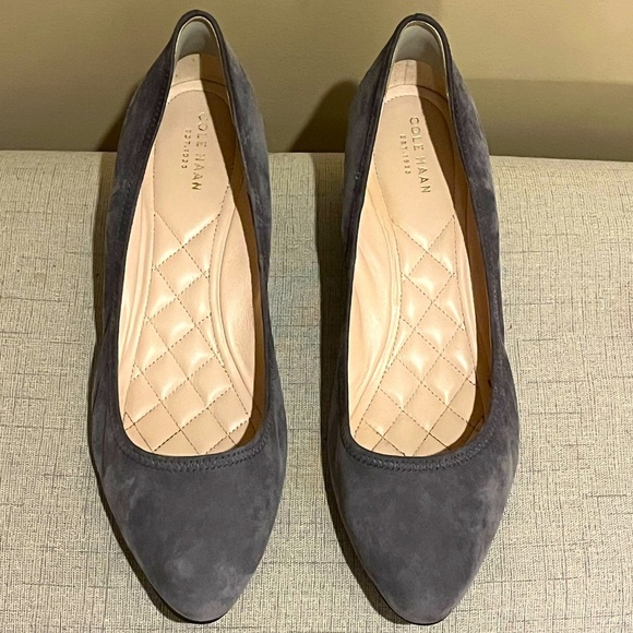 Cole Haan Women's Gray Suede with wood grain wedge heel, size 10 - Picture 1 of 7